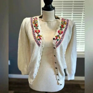 Vintage Hunters Run Cardigan Cottage Core Floral Sweater Women Small Embroidered